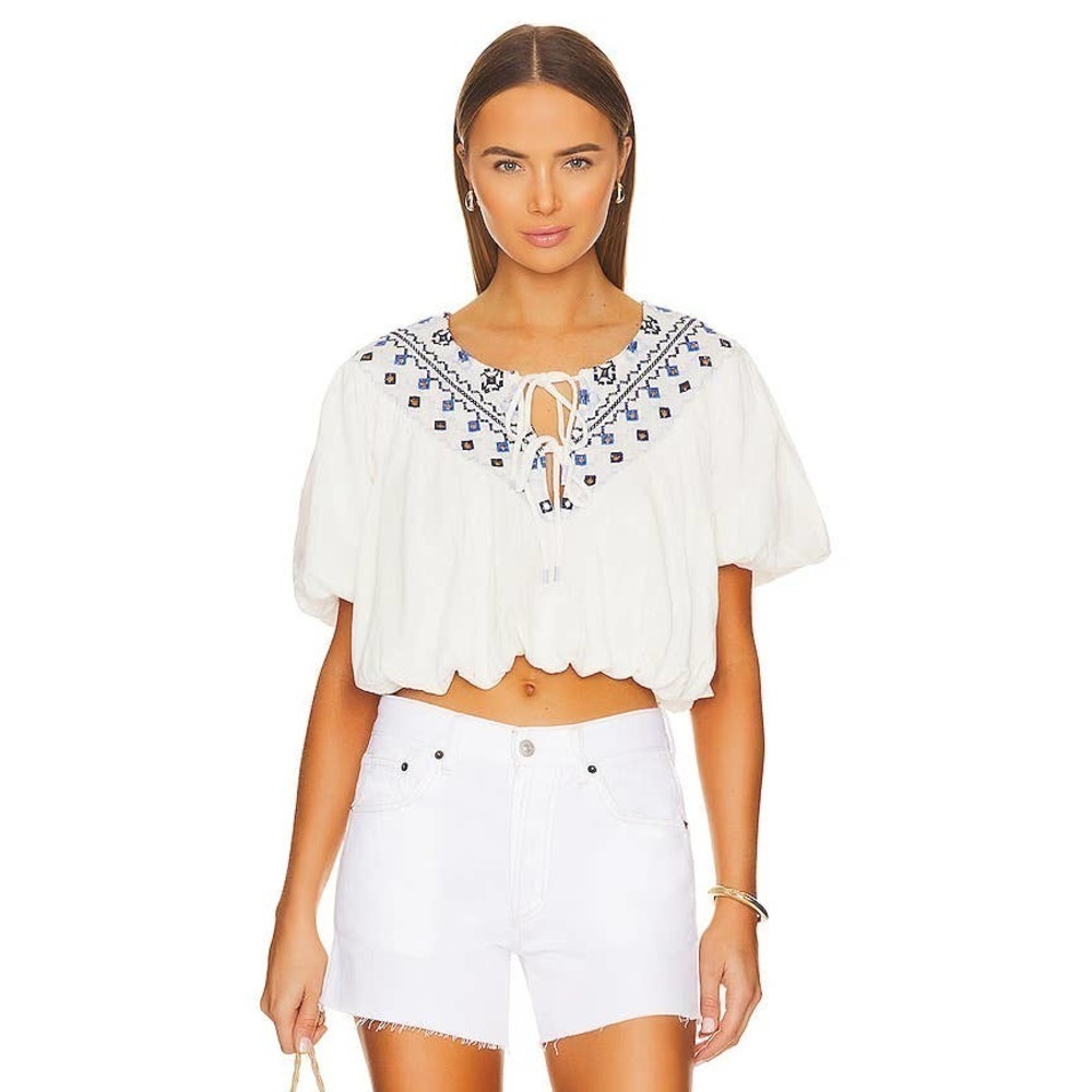 Free People Joni Embroidered Crop Top Size L NWOT